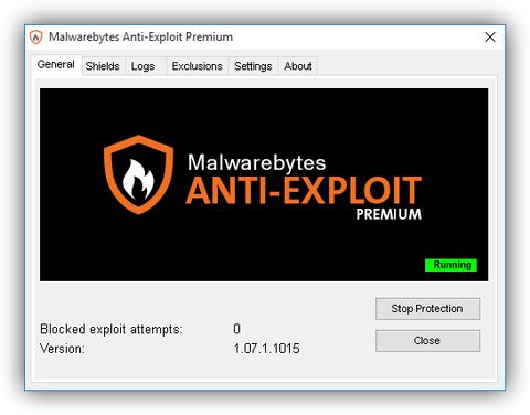 Ventana principal de Malwarebytes Anti Exploits