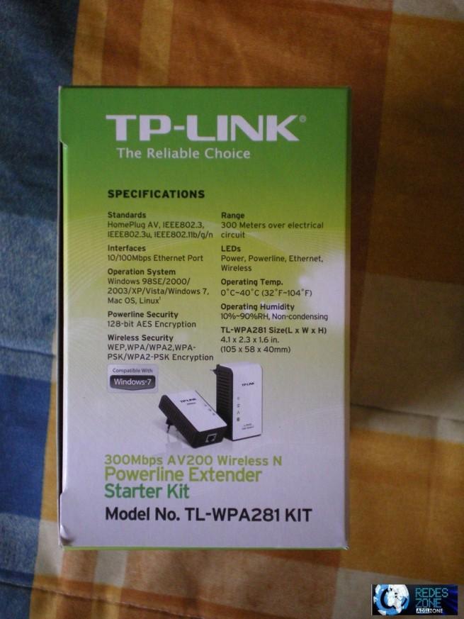 Lateral derecho de la caja de los TP-Link TL-WPA281 Kit