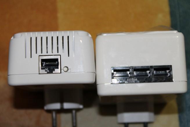 Parte inferior y puertos ethernet de los Devolo dLan200 Av Wireless N