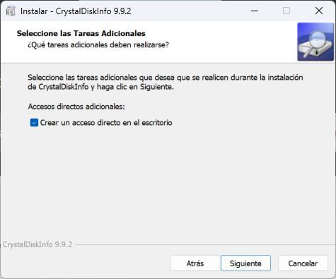 Menú de selección de tareas adicionales durante la instalación de CrystalDiskInfo.