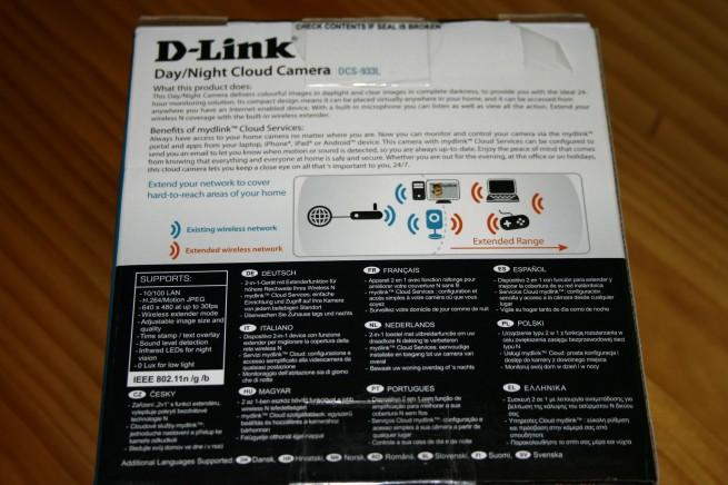 Vista trasera de la caja de la D-Link DCS-933L