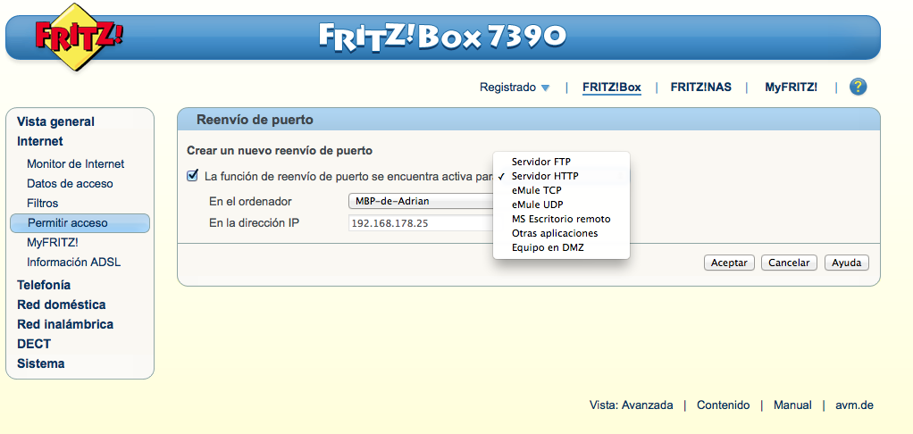 Manual abrir puertos DMZ FRITZ!Box 4
