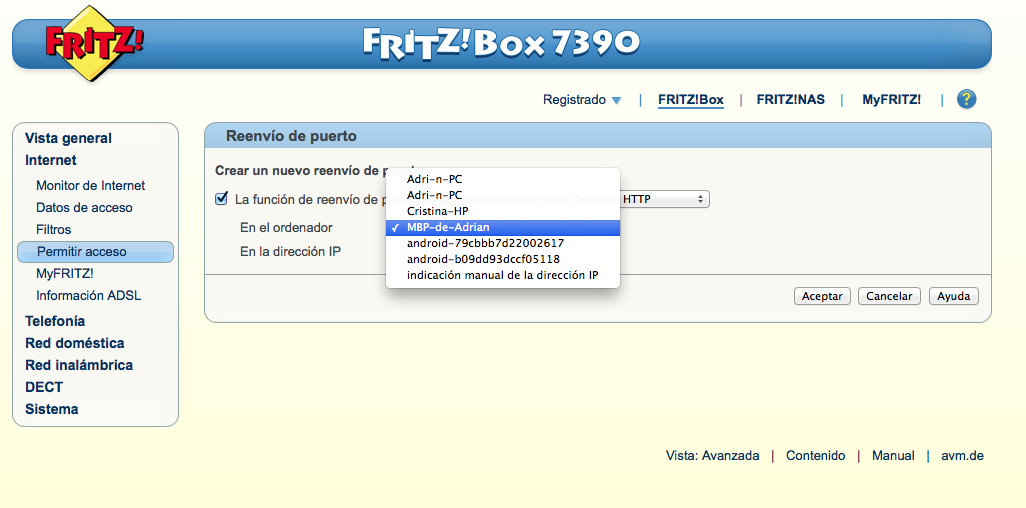 Manual abrir puertos DMZ FRITZ!Box 5