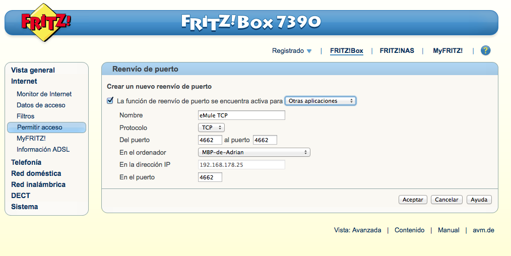 Manual abrir puertos DMZ FRITZ!Box 6