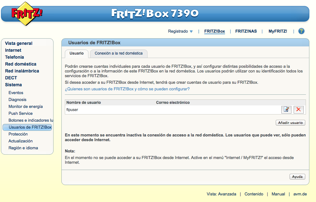 Gestionar usuario router FRITZ! 2
