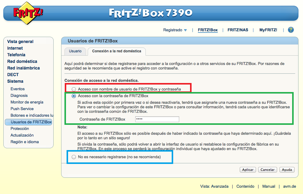 Gestionar usuario router FRITZ! 6