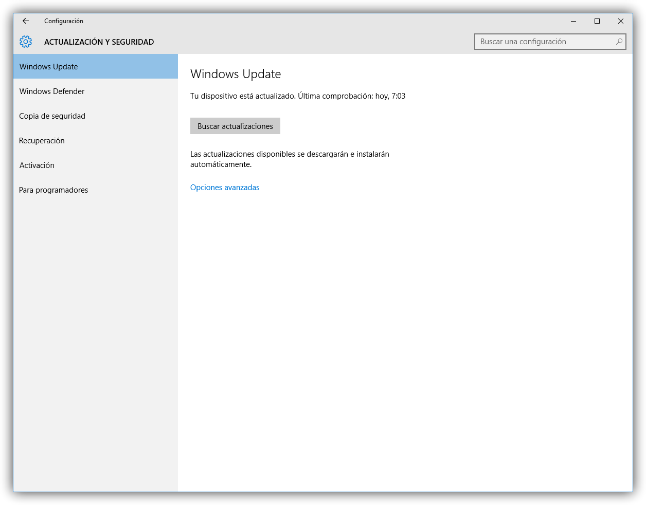 Configuración de Windows Update en WIndows 10