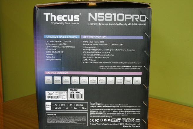 Caja del Thecus N5810PRO con características técnicas