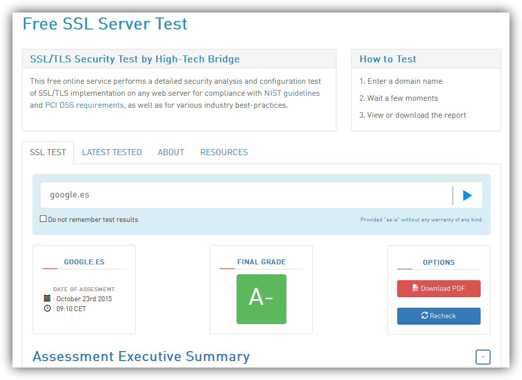 Free SSL Test Server - Seguridad global de un certificado