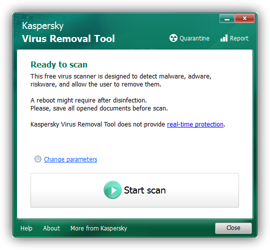 Kaspersky Virus Removal Tool - ventana principal
