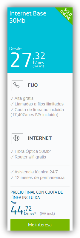 Tarifa base Internet de Movistar - febrero 2016