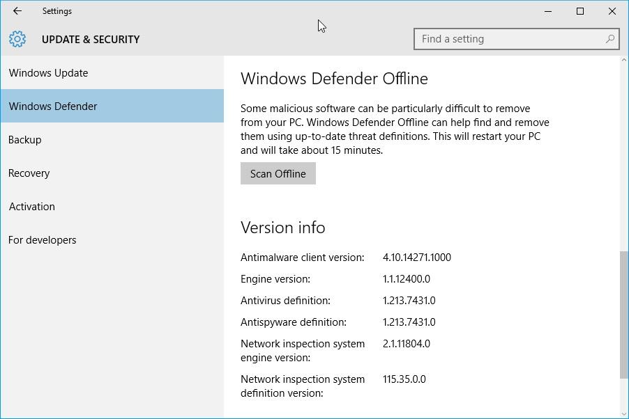 windows defender analisis offline