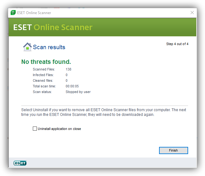 ESET Online Scanner - Resultados