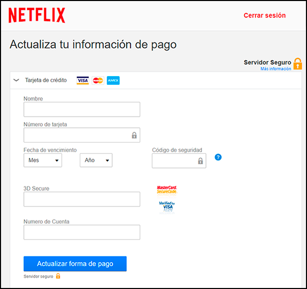 Phishing Netflix web pagos falsa