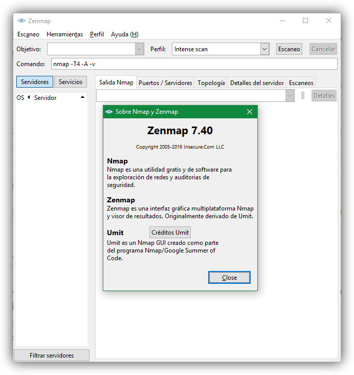Zenmap Nmap 7.40