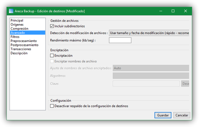 Configurar copia de seguridad con Areca Backup