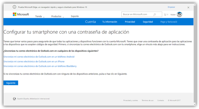 Cuenta Microsoft - Configurar 2fa