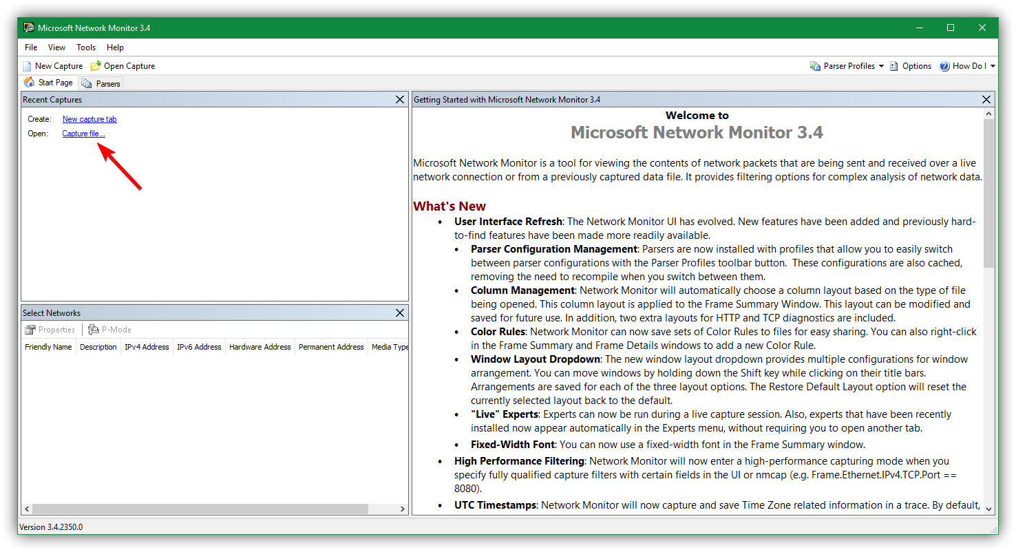 Abrir captura de paquetes Microsoft Network Monitor