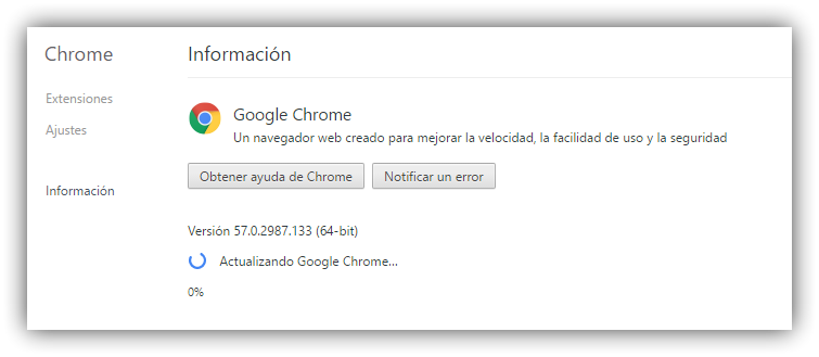 Actualizando a Google Chrome 58