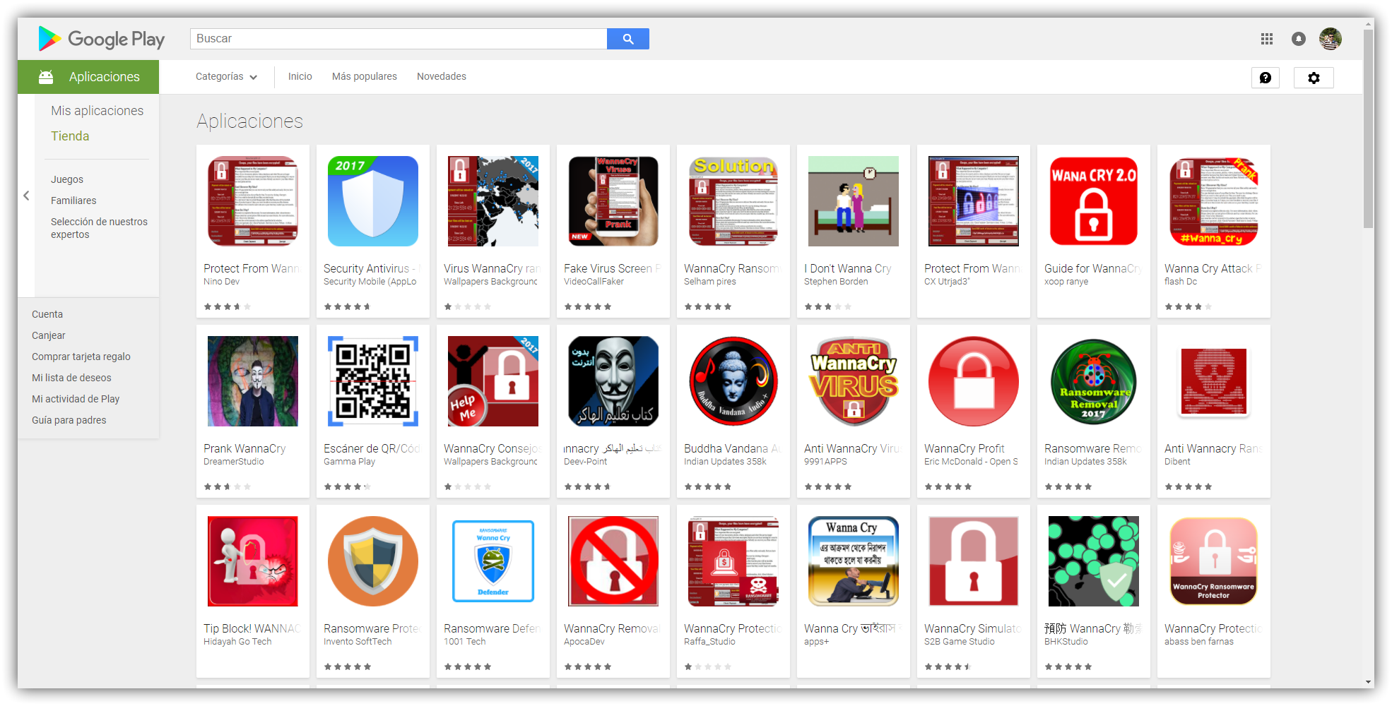 Apps basura WannaCry Play Store Android