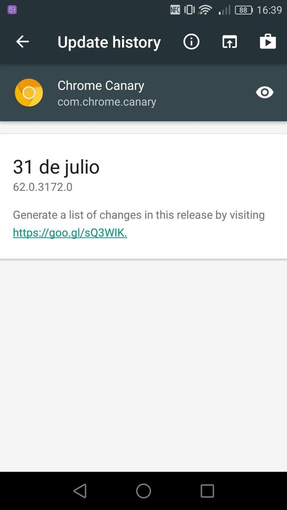 Changes - Lista de cambios Chrome Canary para Android
