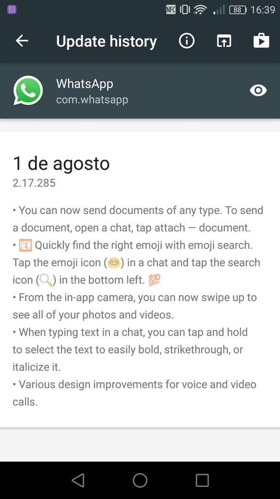 Changes - Lista de cambios WhatsApp para Android