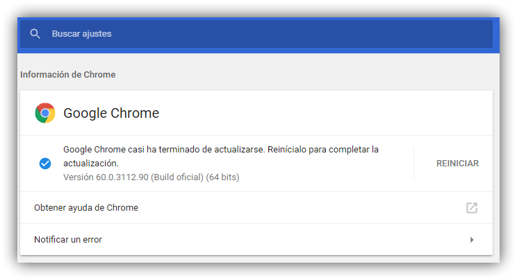 Versión Google Chrome instalada
