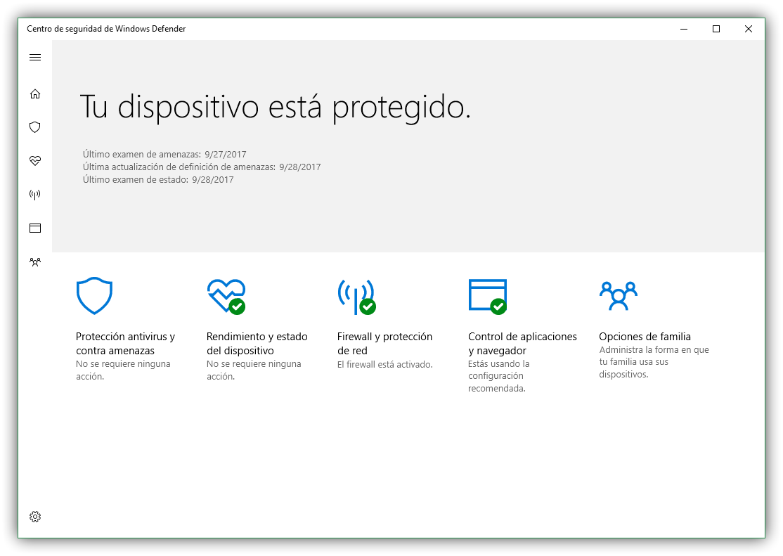 Suite Windows Defender en Windows 10