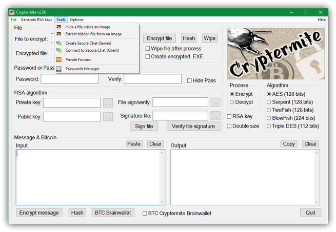 Cryptermite - Opciones y herramientas