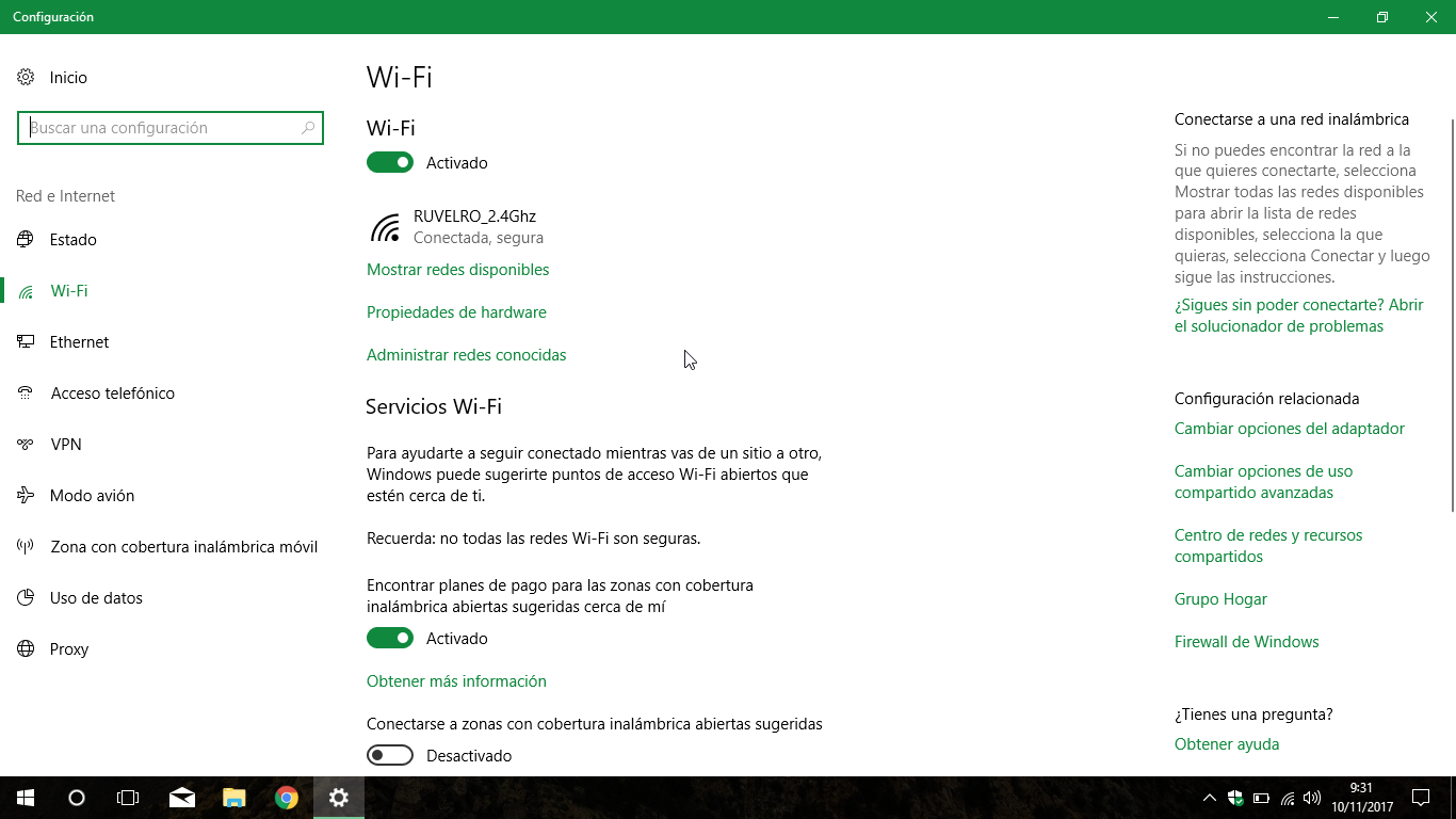 Administrar redes Wi-Fi Windows 10