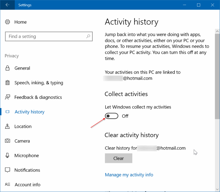 Historial de actividad Windows 10