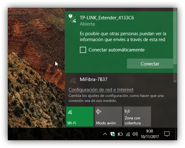 Red Wi-Fi Abierta Windows 10