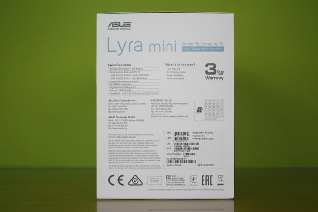 Lateral izquierdo de la caja del sistema Wi-Fi Mesh ASUS Lyra Mini