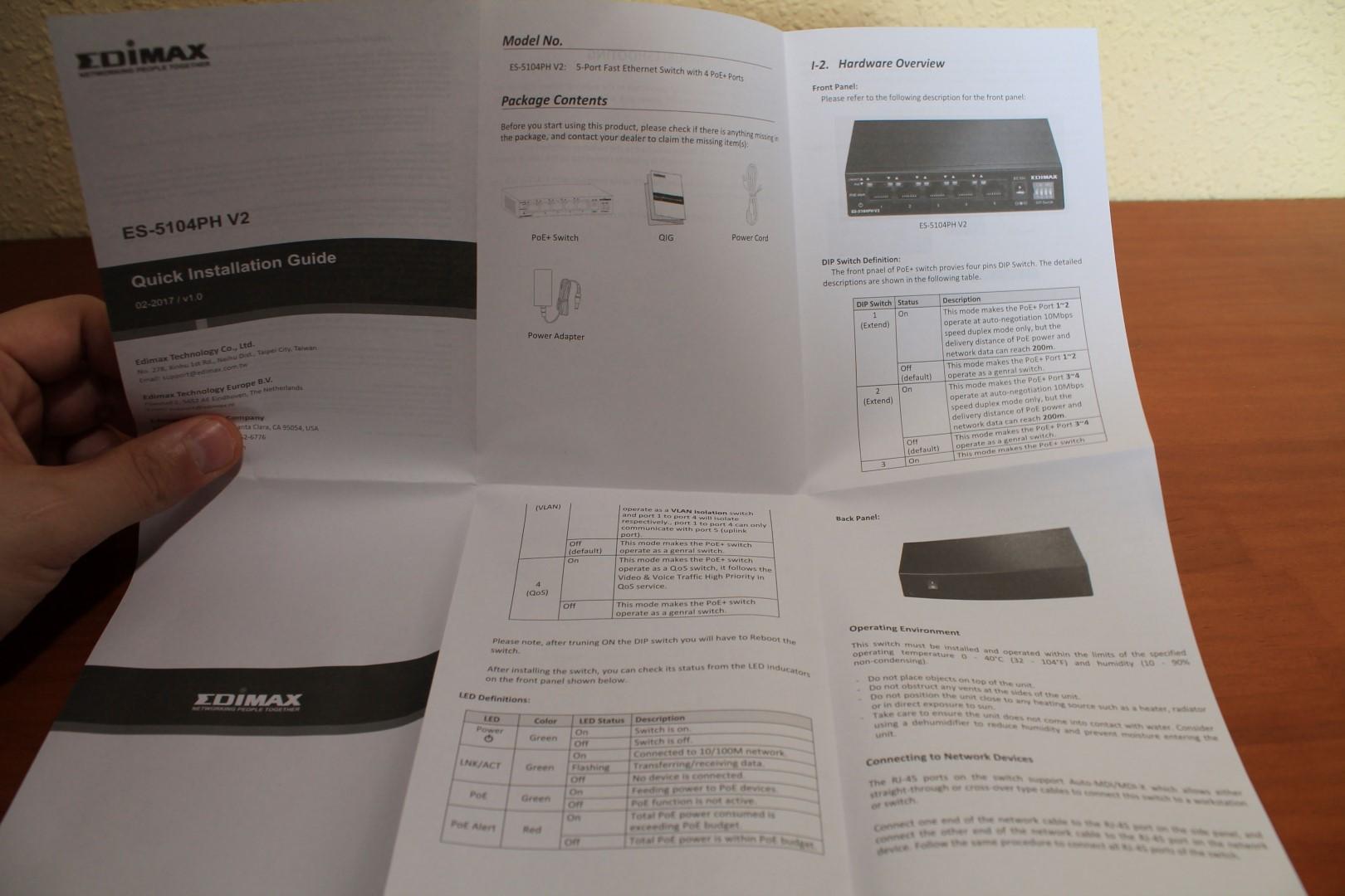 Documentación del switch Edimax ES-5104PH V2
