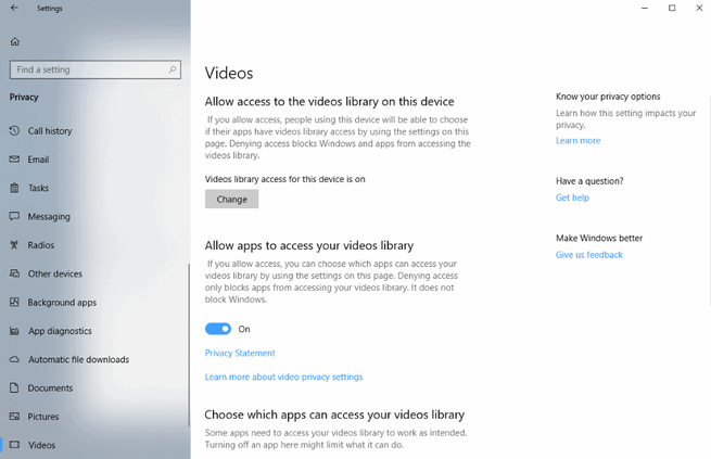 Privacidad vídeos Windows 10 Redstone 4