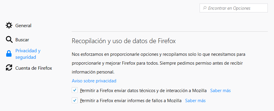 Recopilación datos Firefox