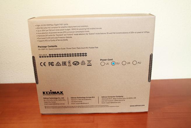 Parte trasera del switch Edimax GS-1008P V2