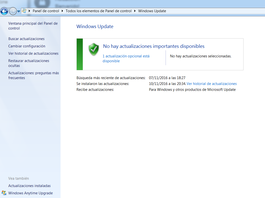 Estado actualizaciones Windows 7