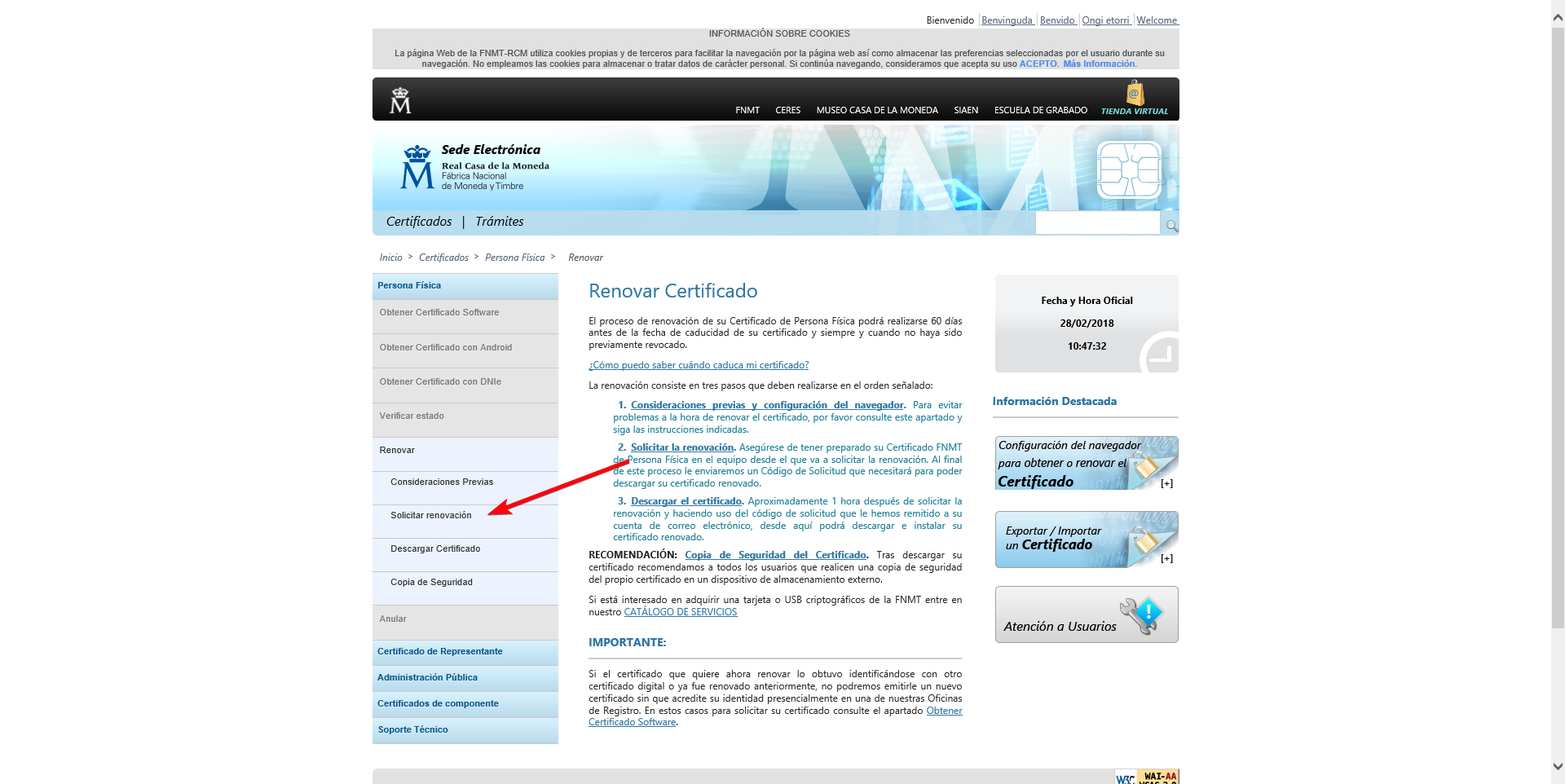 Renovar certificado Web FNMT