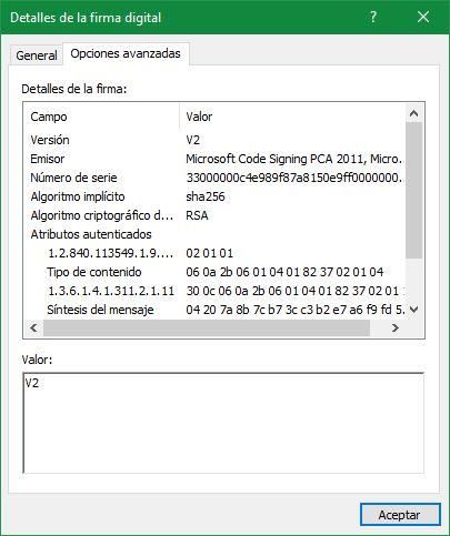 Propiedades archivo Windows 10 - Detalles firma digital 2