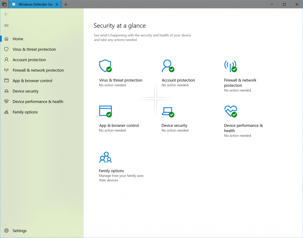 Windows Defender Windows 10 Redstone 5 Fluent Design