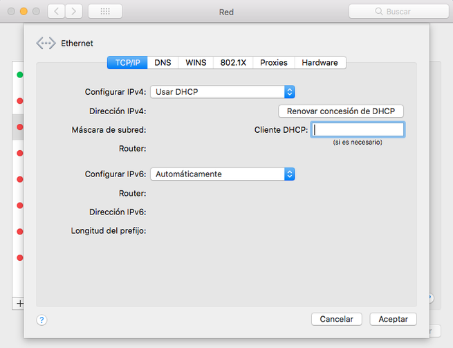 Opciones de configuración avanzadas de Ethernet en macOS
