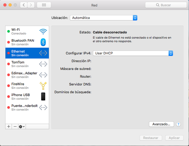 Configuración Ethernet en macOS