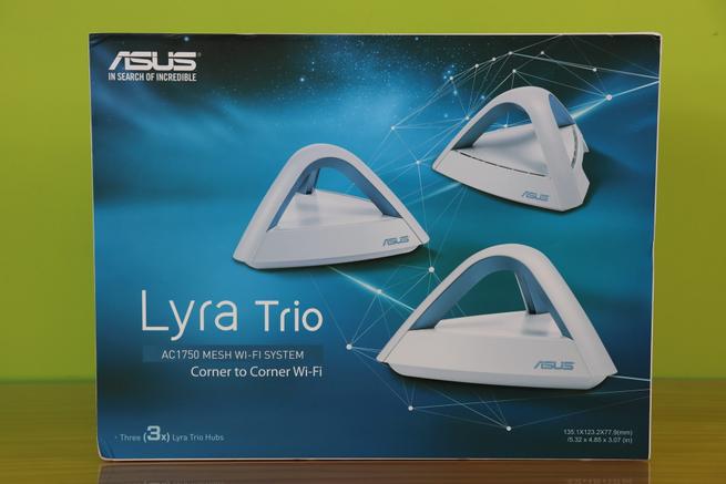 Frontal de la caja del sistema Wi-Fi Mesh ASUS Lyra Trio MAP-AC1750