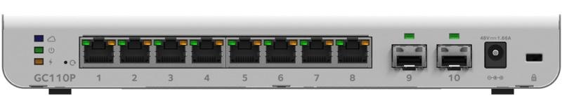 NETGEAR GC110P unboxing parte trasera con 8 puertos de red y 2 SFP