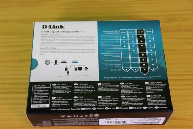 Parte trasera del switch no gestionable D-Link DGS-105