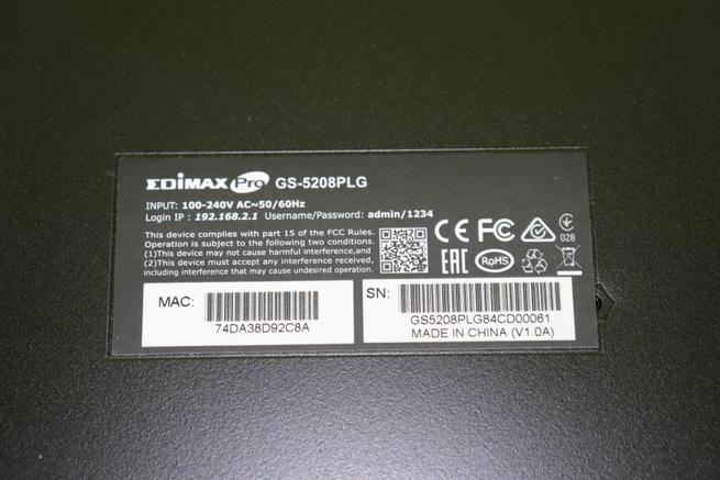 Pegatina del switch gestionable Edimax GS-5208PLG