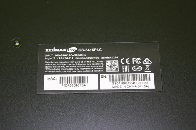 Pegatina del switch PoE Edimax GS-5416PLC en detalle