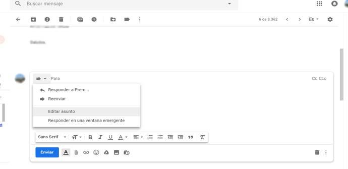 Cambiar asunto correo en Gmail