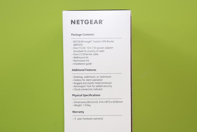 Lateral izquierda de la caja del router NETGEAR Insight Instant VPN Router BR500